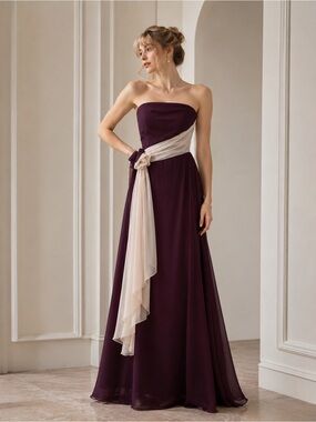 Vintage Jordan Fashion Couture Collection Elegant Plum and Cream Evening Gown